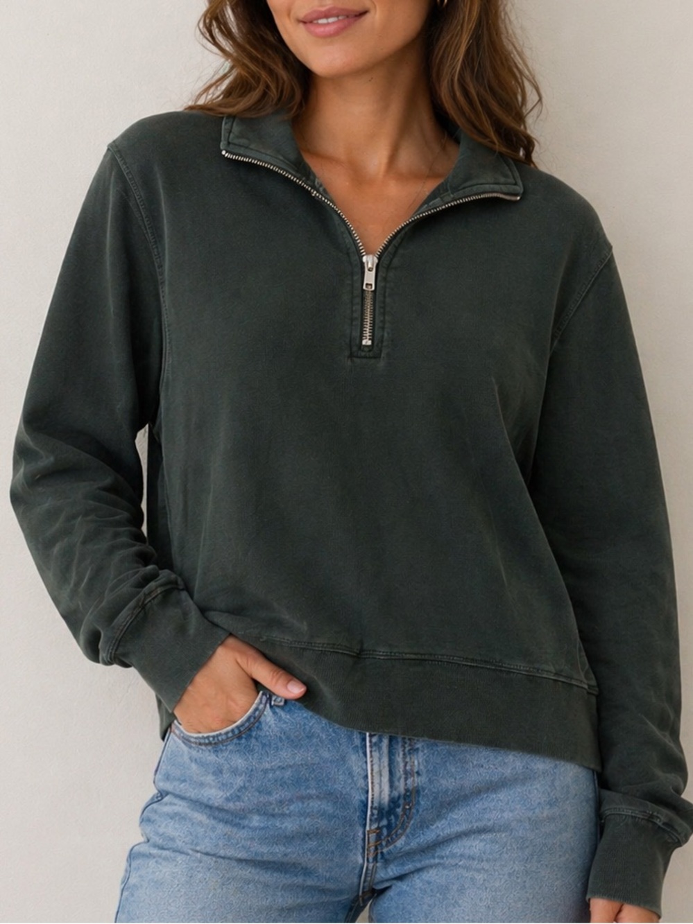 Brandy Melville Dark Green Quarterzip Sweatshirt Pullover Size Small